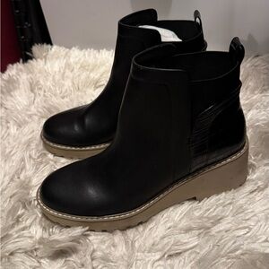 Dolce Vita Rancher Black Ankle Boots with Tan Sole